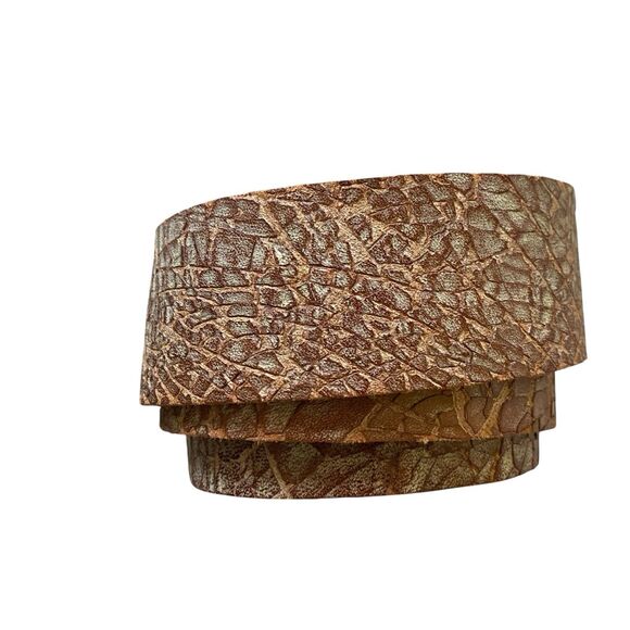 Leather Belt Buckle Women M Brown Leather Mother Of Pearl Boho Gipsy Grunge - Picture 2 of 4